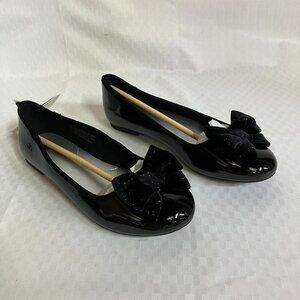 Cat & Jack Girls 5 Black Ashlyn Patent Leather Bow Details Slip On Ballet Flats